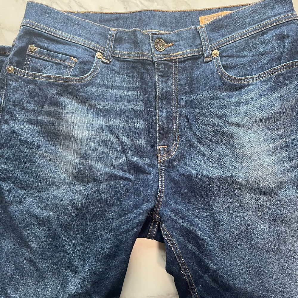 Seven7 Men's Jeans Straight Leg 36 x 32 Dark Wash Ripped Knee